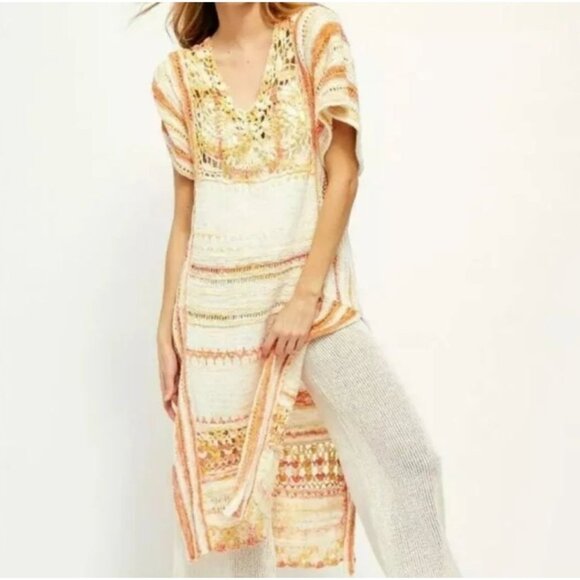 Free People Crochet Sweater Dress Kaftan Cover Up Sunflare Combo Size S - Picture 1 of 6